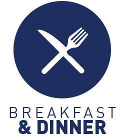 Breakfast and dinner, 7 days/week